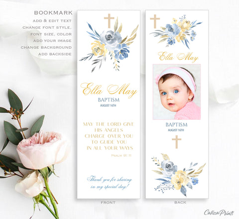 Baptism Favors Bookmark Keepsake Template - Aquarelle Design, BAPT10 - CalissaPrints