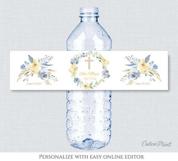 Baptism Water Bottle Label Template - Aquarelle Design, BAPT10 - CalissaPrints