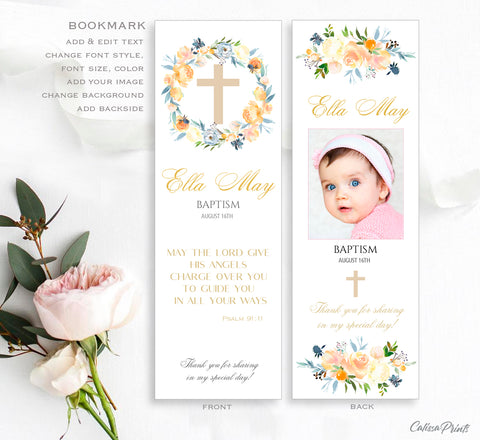 Baptism Favors Bookmark Keepsake Template - Rose Garden Design, BAPT12 - CalissaPrints