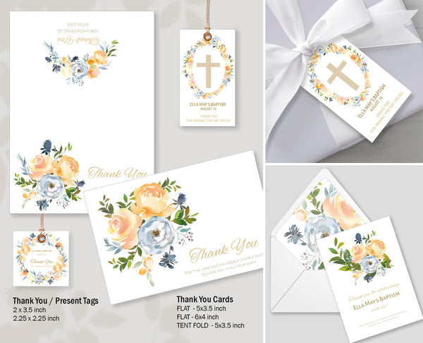 Baptism Favor Tags, Thank You Cards, Templates - Rose Garden Design, BAPT12 - CalissaPrints