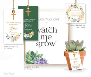 Baptism Watch Me Grow Tags, Favor Tags and Signs Templates - Rose Garden Design - BAPT12 - CalissaPrints