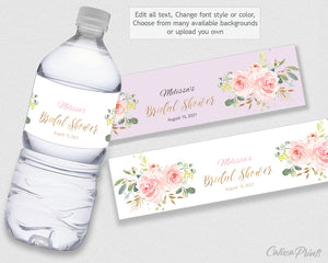Bridal Shower Water Bottle Label Editable Template, Blush Pink Theme, BRD01 - CalissaPrints
