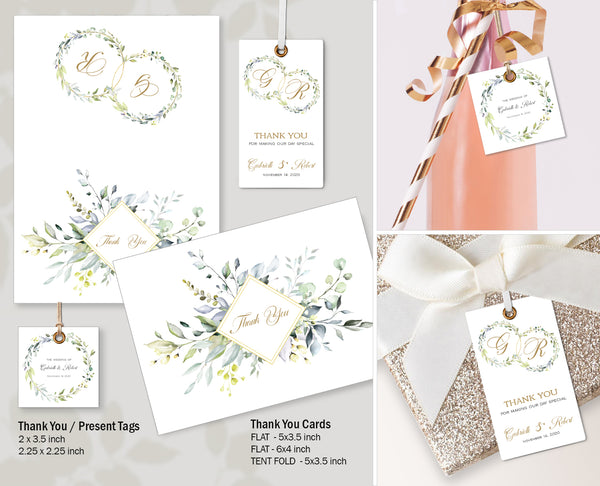 Wedding Bundle Template Set – CLAIRE - Green Leaves, Herbs Design,  WED01 - CalissaPrints