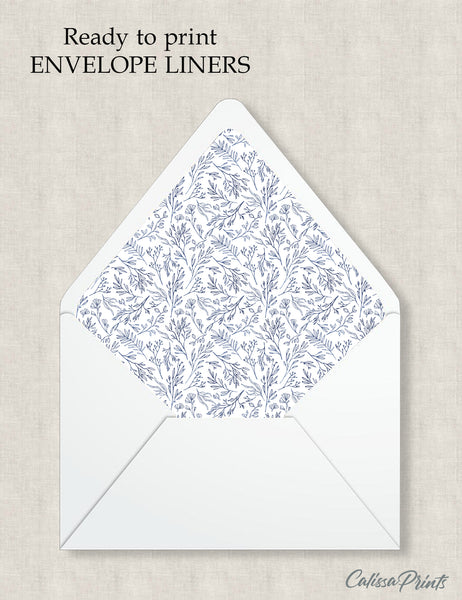 Party Favor Envelope Liner, Blue Leaves Design 10 Sizes, EL03 - CalissaPrints
