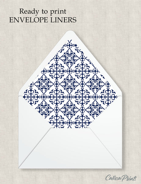 Party Favor Envelope Liner, Blue Moroccan Tile Design, 10 Sizes, EL05 - CalissaPrints