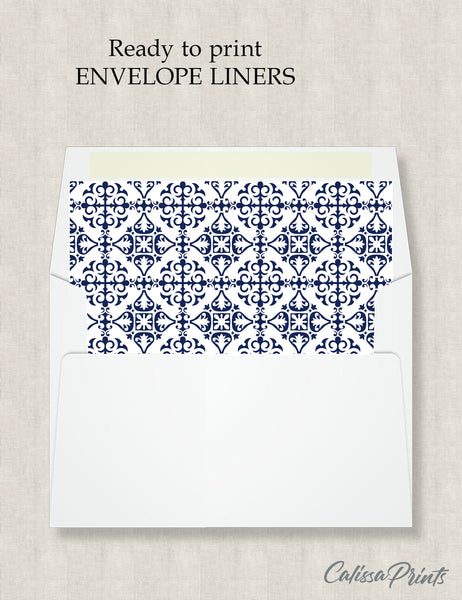Party Favor Envelope Liner, Blue Moroccan Tile Design, 10 Sizes, EL05 - CalissaPrints