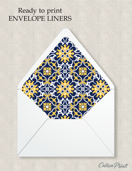 Party Favor Envelope Liner, Yellow Blue Moroccan Tile Design, 10 Sizes,  EL06 - CalissaPrints
