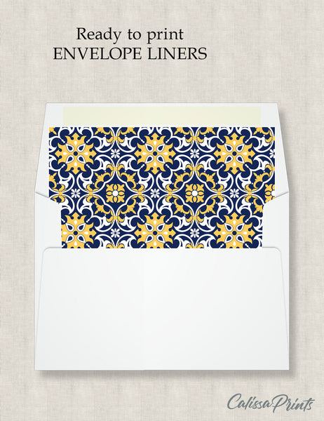 Party Favor Envelope Liner, Yellow Blue Moroccan Tile Design, 10 Sizes,  EL06 - CalissaPrints