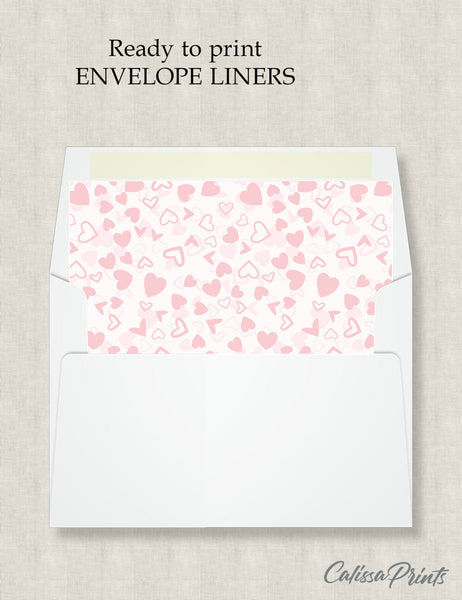 Party Favor Envelope Liner, Pink Hearts Design, 10 Sizes, EL07 - CalissaPrints
