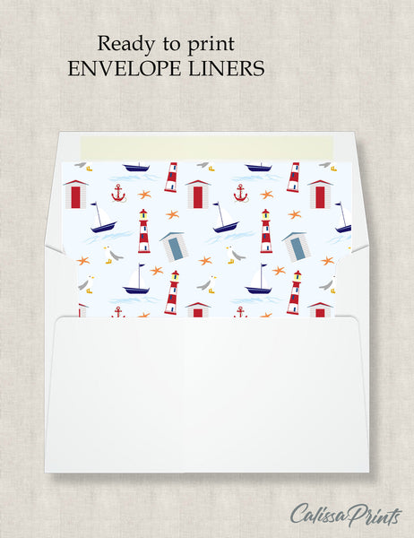 Party Favor Envelope Liner, Nautical Design, 10 Sizes, EL09 - CalissaPrints