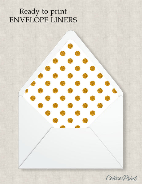 Party Favor Envelope Liner, Gold Dots Design, 10 Sizes, EL10 - CalissaPrints
