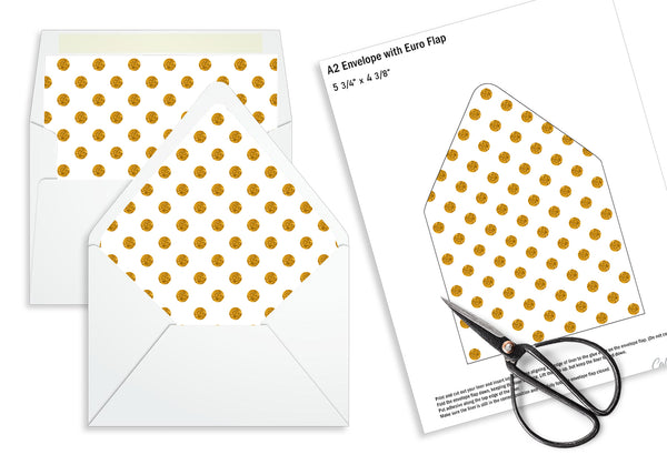 Party Favor Envelope Liner, Gold Dots Design, 10 Sizes, EL10 - CalissaPrints