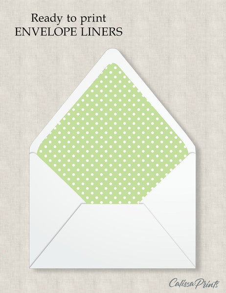 Party Favor Envelope Liner, Green Polka Dot Design, 10 Sizes, EL13 - CalissaPrints