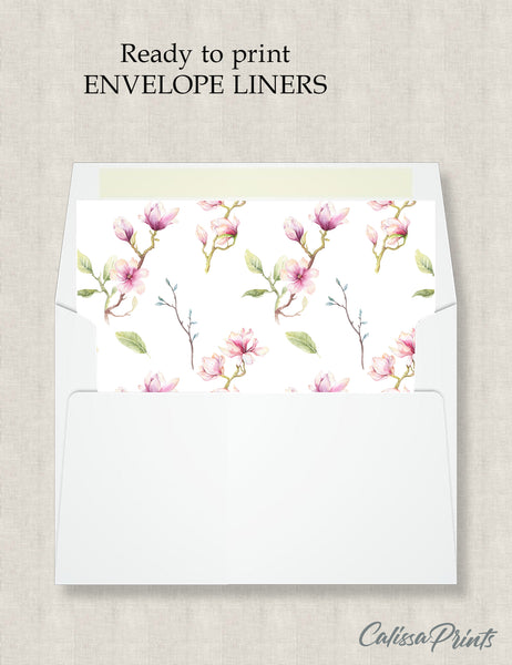 Party Favor Envelope Liner, Magnolia Flower Design, 10 Sizes, EL14 - CalissaPrints