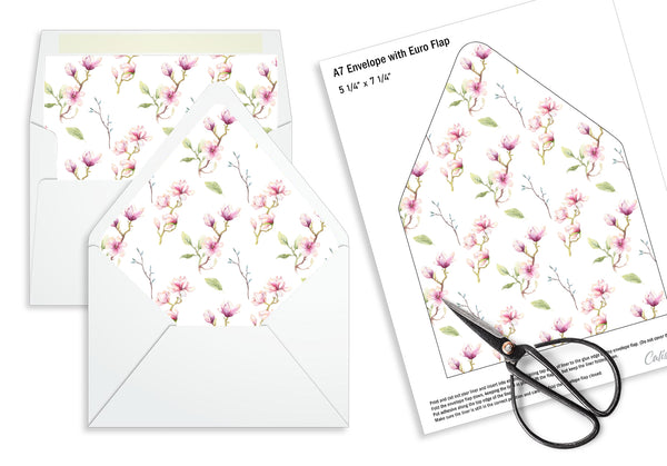 Party Favor Envelope Liner, Magnolia Flower Design, 10 Sizes, EL14 - CalissaPrints