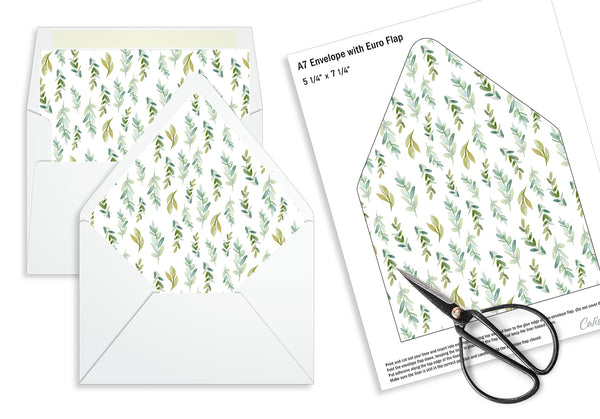 Party Favor Envelope Liner, Green Leaves Design, 10 Sizes, EL15 - CalissaPrints