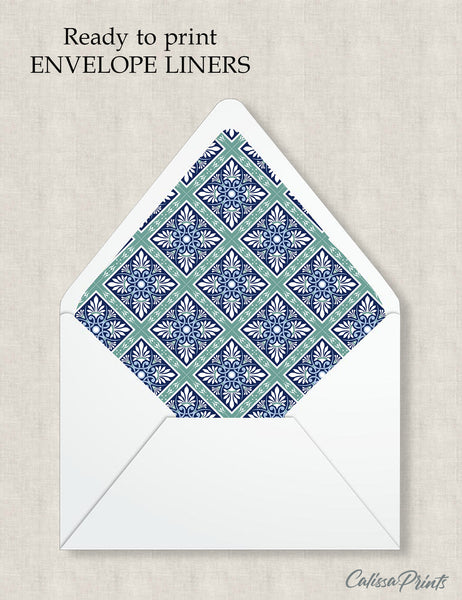Party Favor Envelope Liner, Blue Green Moroccan Tile Design, 10 Sizes, EL19 - CalissaPrints