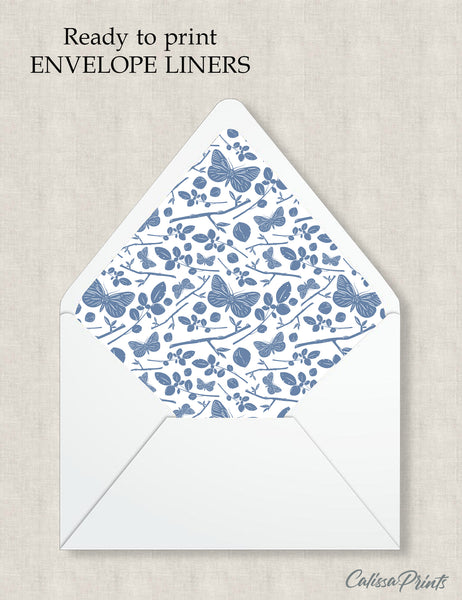 Party Favor Envelope Liner, Blue Butterfly Design 10 Sizes, EL20 - CalissaPrints