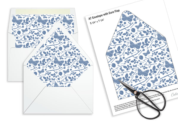Party Favor Envelope Liner, Blue Butterfly Design 10 Sizes, EL20 - CalissaPrints