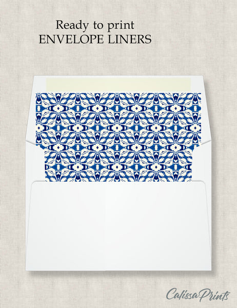 Party Favor Envelope Liner, Dark Blue White Moroccan Tile Design, 10 Sizes, EL24 - CalissaPrints