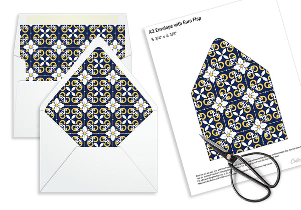 Party Favor Envelope Liner, Blue Yellow Moroccan Tile Design, 10 Sizes, EL25 - CalissaPrints