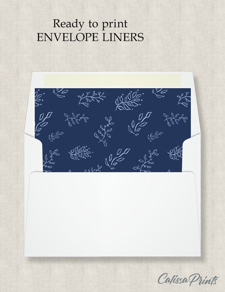 Party Favor Envelope Liner, Blue White Leaves Design, 10 Sizes, EL27 - CalissaPrints