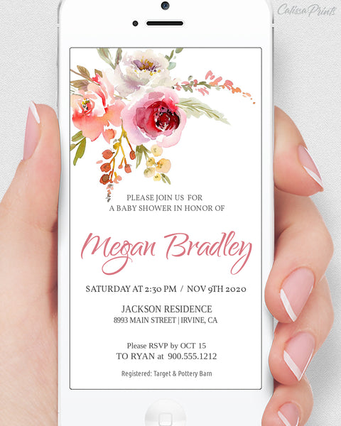 Baby Shower Party Invitation Editable Template Combo - Autumn Floral Design, BABY05 - CalissaPrints