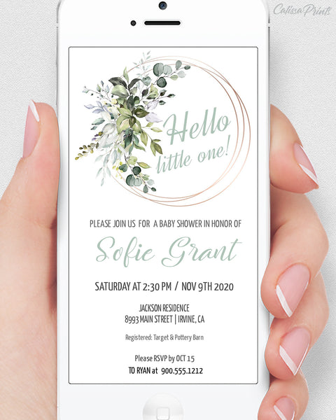 Baby Shower Party Invitation Editable Template Combo - Greenery Bouquet Design, BABY06 - CalissaPrints