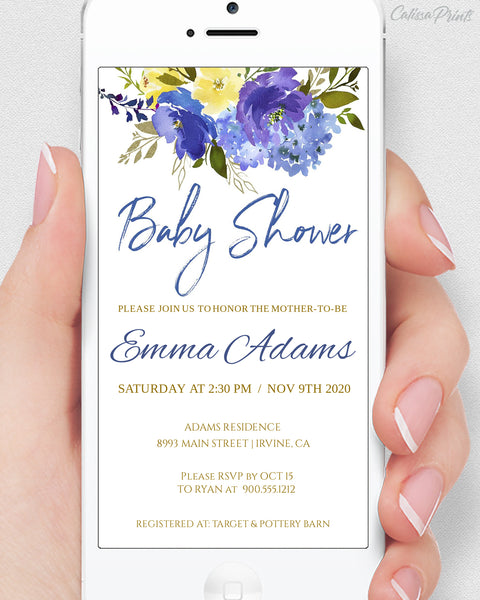 Baby Shower Party Invitation Editable Template Combo - Blue Meadow Floral Design, BABY10 - CalissaPrints