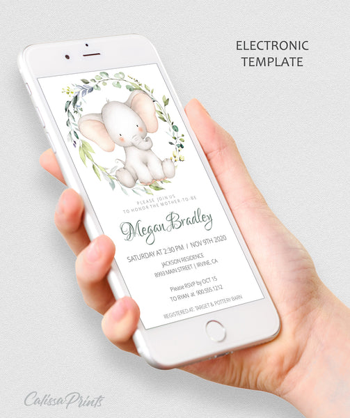 Baby Shower Party Invitation Editable Template Combo - Little Elephant Design, BABY12 - CalissaPrints