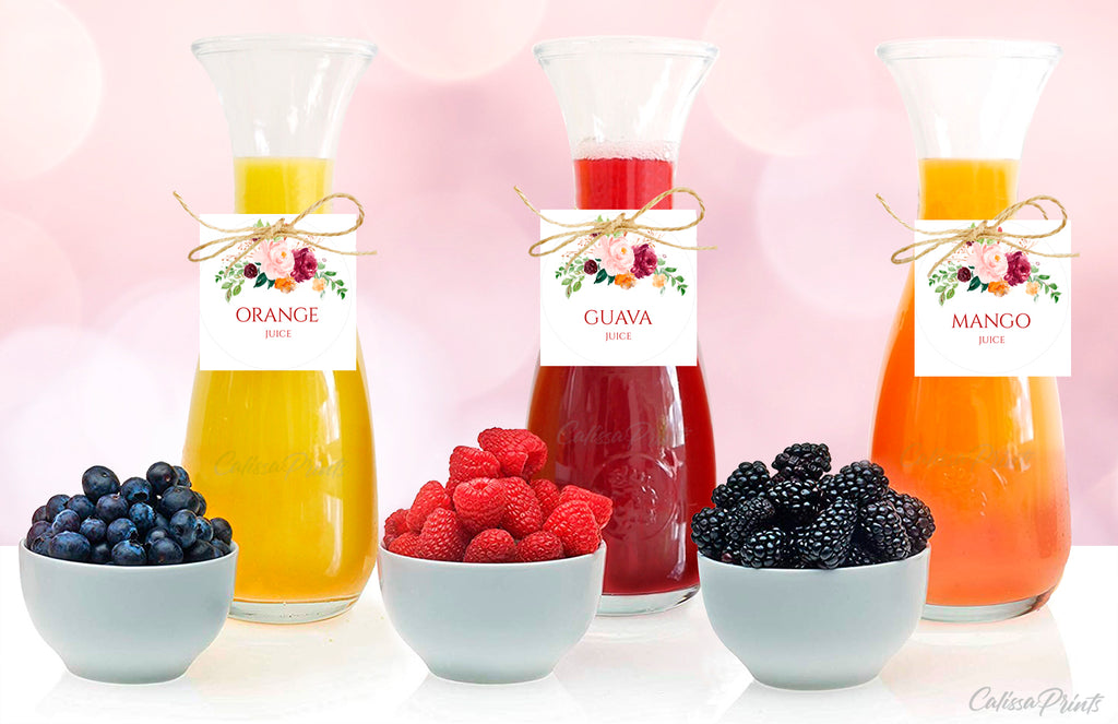 Mimosa Bar Sign Juice Labels Tags Templates, Saffron Floral Design, M2