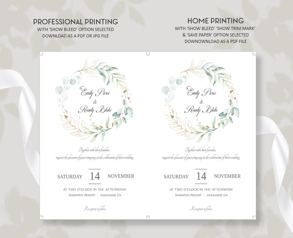 Wedding Bundle Template Set – SOFIE - Eucalyptus Green Gold Design – WED03 - CalissaPrints