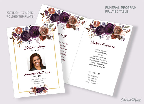 Memorial & Funeral Service Template Set, Purple Plum Design - MF020
