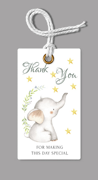 Little Elephant Theme Editable Thank You Cards & Tags Combo Pack, BABY12 - CalissaPrints