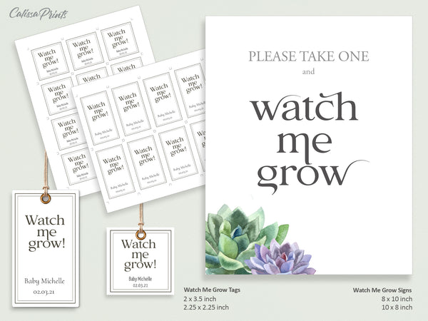 Watch Me Grow Tag, Favor Tag and Sign Templates - CalissaPrints