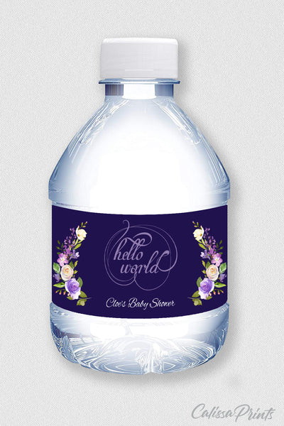 Baby Shower Water Bottle Label Editable Template, Lavender Creme Floral Theme, Baby02 - CalissaPrints