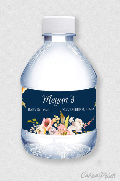 Baby Shower Water Bottle Label Editable Template, Autumn Flower Theme, Baby05 - CalissaPrints