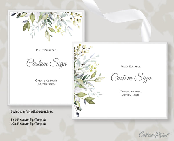 Wedding Custom Sign Printable Templates, Green Yellow Leaves Herbs Design, Claire Collection WED01 - CalissaPrints