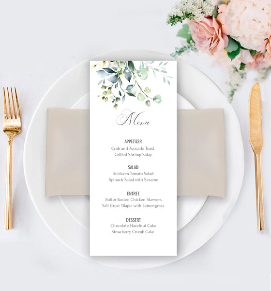 Wedding Menu Cards Template, Green Yellow Leaves Herbs Design, Claire Collection WED01 - CalissaPrints