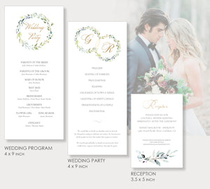 Wedding Program, Reception, Party Printable Templates, Green Leaves Design, Claire Collection WED01 - CalissaPrints
