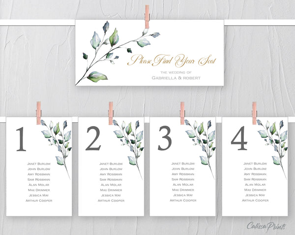 Wedding Seating Hanging Cards Templates, Green Yellow Herbs Design, Claire Collection WED01 - CalissaPrints