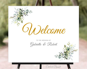 Wedding Welcome Sign Printable Templates, Green Yellow Leaves Herbs Design, Claire Collection WED01 - CalissaPrints