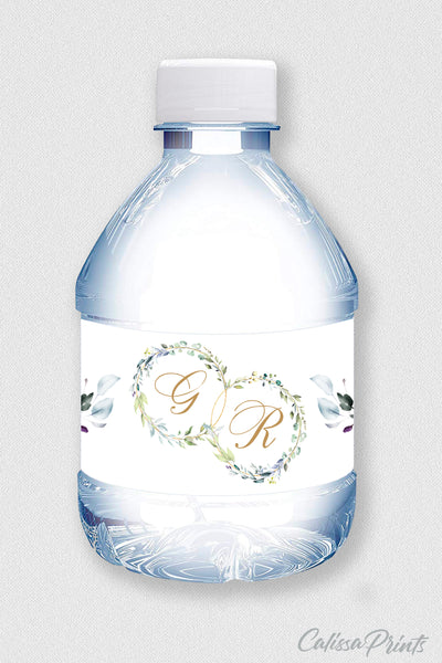 Wedding Water Bottle Label Editable Template, Green Yellow Leaves Herbs Design, Claire Collection WED01 - CalissaPrints