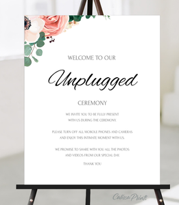 Wedding Unplugged Sign Printable Template, Anemone Rose Flower Green Leaves Design, Amelia Collection WED02 - CalissaPrints