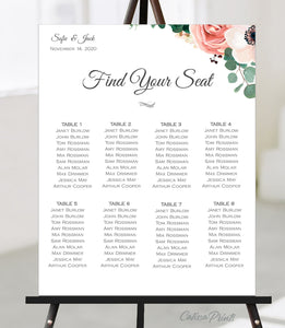 Wedding Seating Chart Printable Templates, Anemone Rose Flower Green Leaves Design, Amelia Collection Wed002 - CalissaPrints