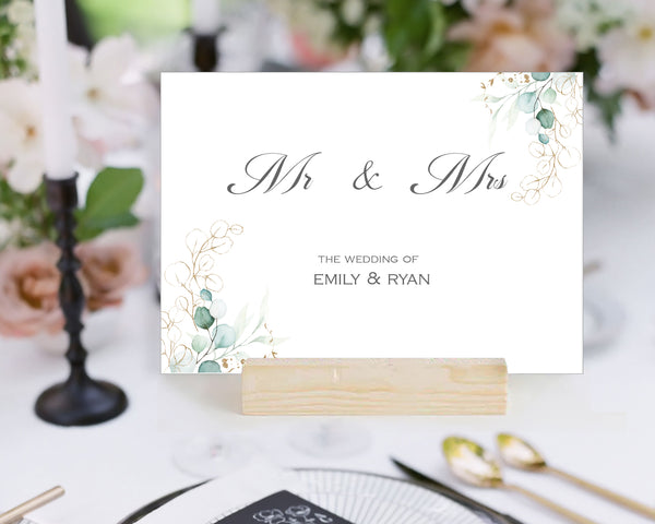Wedding Table Number Cards Template, Eucalyptus Green Gold Leaves Design, SOFIE Collection WED03 - CalissaPrints