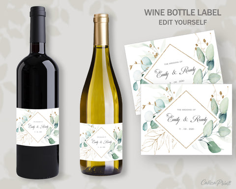 Wedding Favor Wine Bottle Label Template, Eucalyptus Leaves Design, SOFIE Collection Wed03 - CalissaPrints