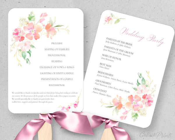 Wedding Program Fan Printable Template, Pastel Pink Design, Marisol Collection WED04 - CalissaPrints