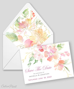 Wedding Save The Date Card Printable Template, Soft Blush Pink Gold Flowers Design, Marisol Collection WED04 - CalissaPrints