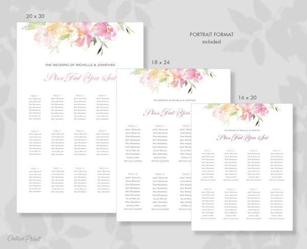 Wedding Seating Chart Printable Templates, Pastel Pink Green Gold Flowers Design, Marisol Collection WED04 - CalissaPrints